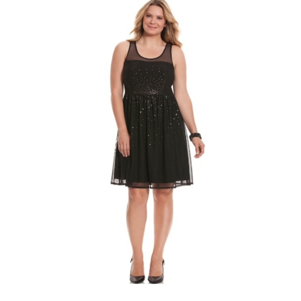 Lane Bryant Sleeveless Dress Womens 22 Plus Size Black Sequin Mesh Lined Party